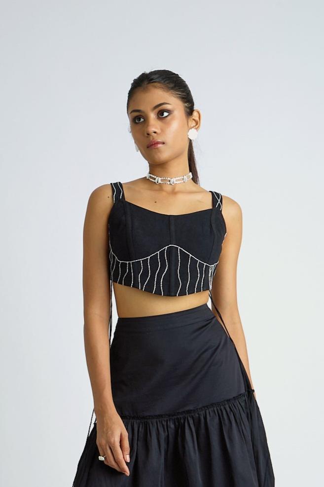 MIDNIGHT STRIPE CORSET TOP