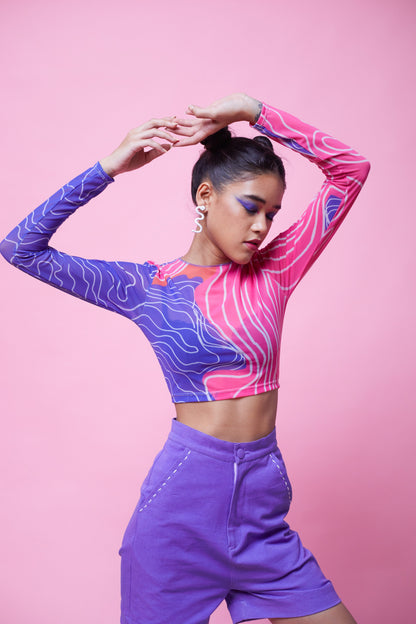 MILKY WAY TOP AND PURPLE SPY SHORTS CO-ORD SET