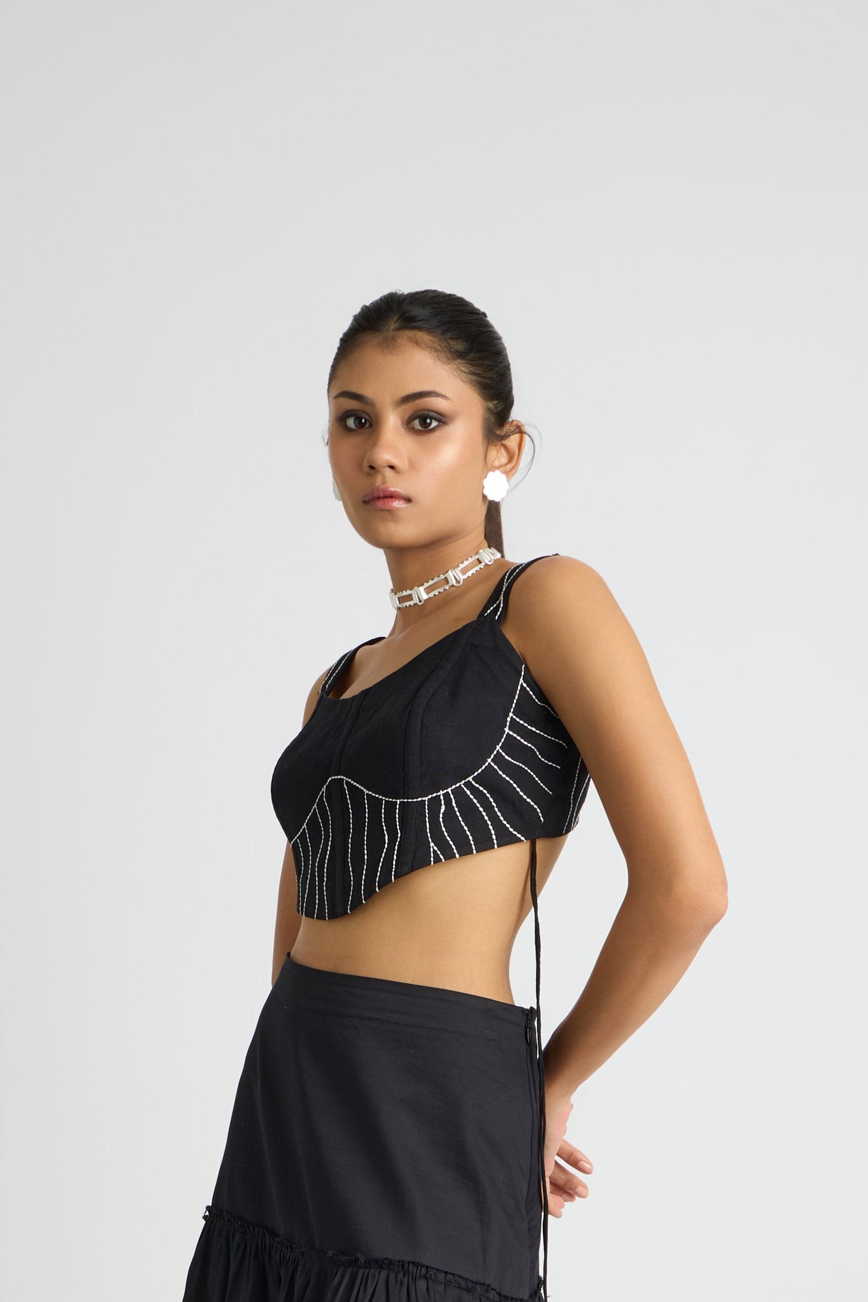 MIDNIGHT STRIPE CORSET TOP